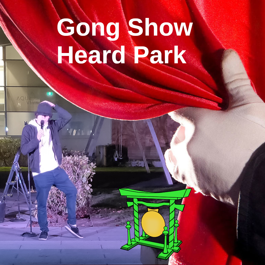Cutout showing a gong and Heard Park